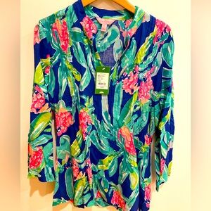 Lilly Pulitzer NEW WITH TAG $128 Tunic V Neck Tropical   floral Resort Lily